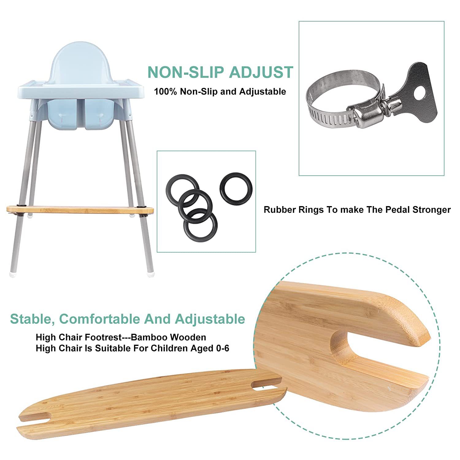 Cadeira alta para bebês, apoio para os pés, bambu natural, cadeira alta para bebês, apoio para os pés com anel de borracha, dropshipping