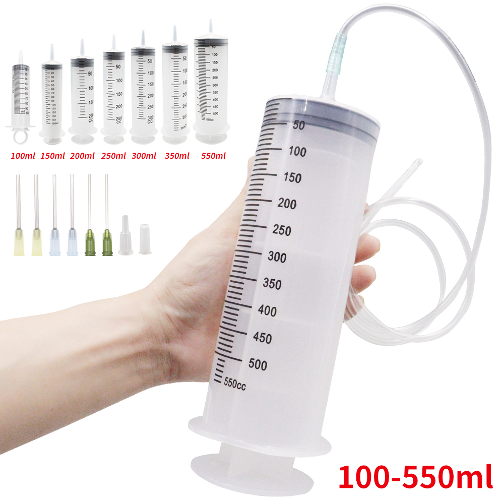 Jeringas grandes de 100-550ml con tubo para jeringas de plástico líquido con tapa de punta para dispensación de pegamento, riego, recarga, alimentación