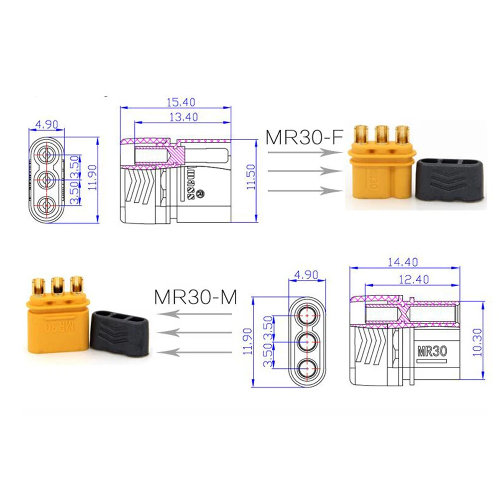 5/10/50 pares AMASS MR30 conector macho hembra con conector de funda para RC Lipo batería RC multicóptero avión