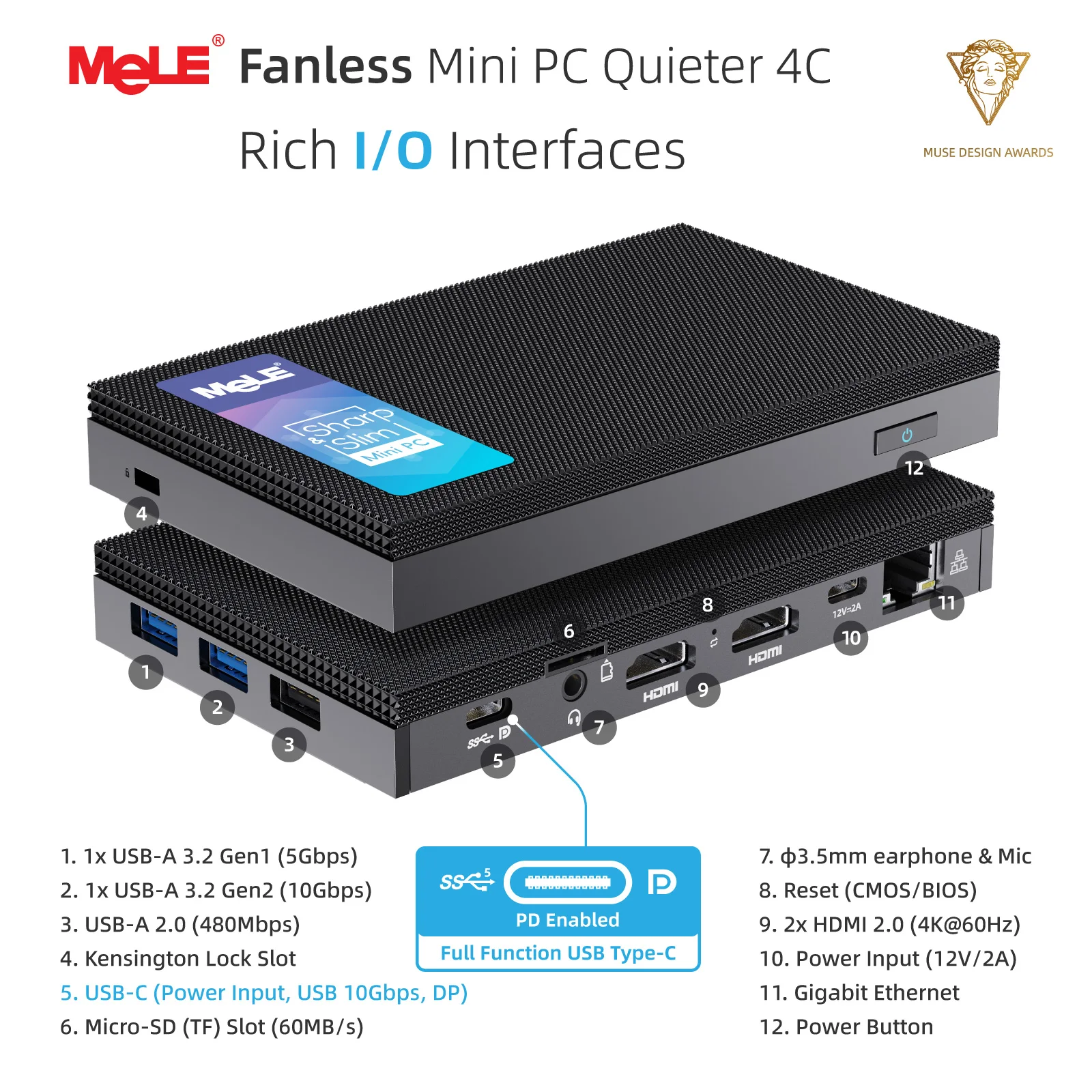 MeLE Fanless Mini PC N150,16GB RAM 512GB Storage, Desktop Mini Computer USB-C, 4K Triple Display on Home, Office, Education
