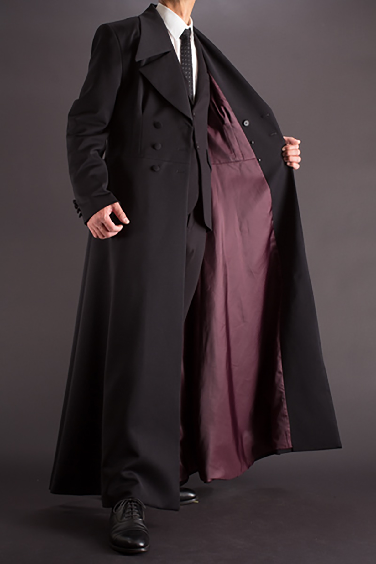 Long Black Coat Classic Peaked Lapel Double Breasted Trench Autumn Winter Out Wear Custom made