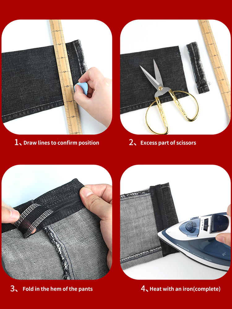 Self Adhesive Pants Paste No Cutting Shorten Repair Pants for Jeans Garments and Jeans Apparel DIY Sewing Fabrics