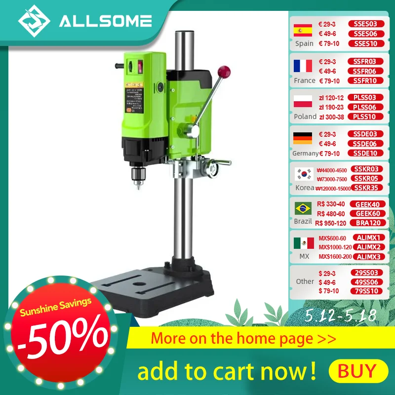 Allsome Taladro de Columna con 6 Velocidades Distintos Usos