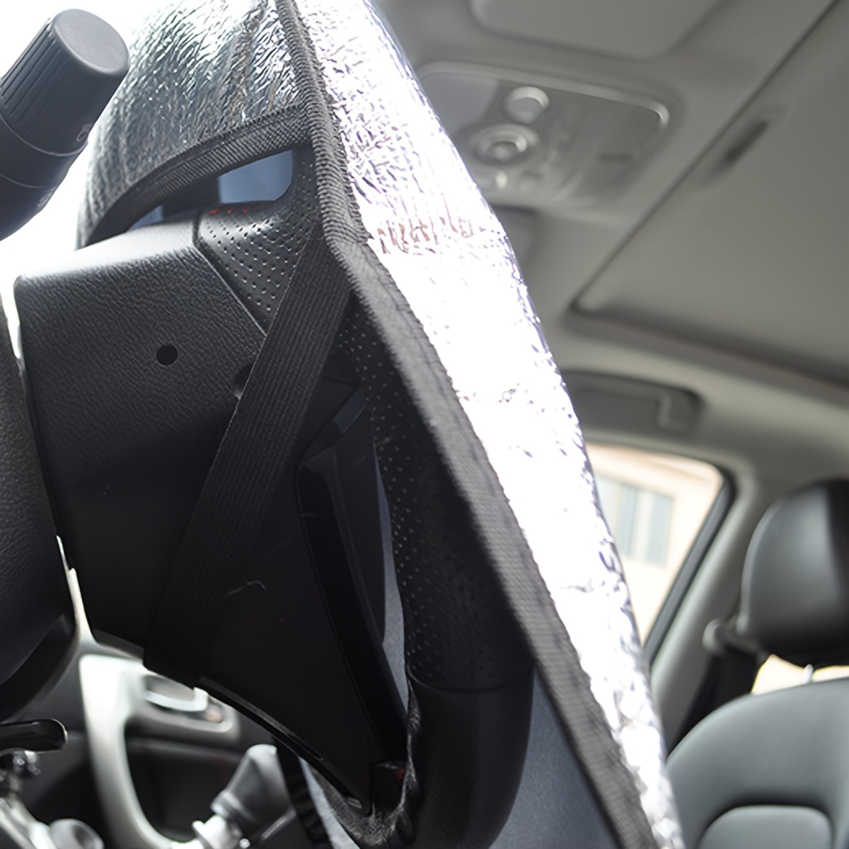 Autostuurwiel zonnescherm dubbele dikke zonwering opvouwbaar anti-uv zonnebrandcrème autobenodigdheden autostuurhoes zilver