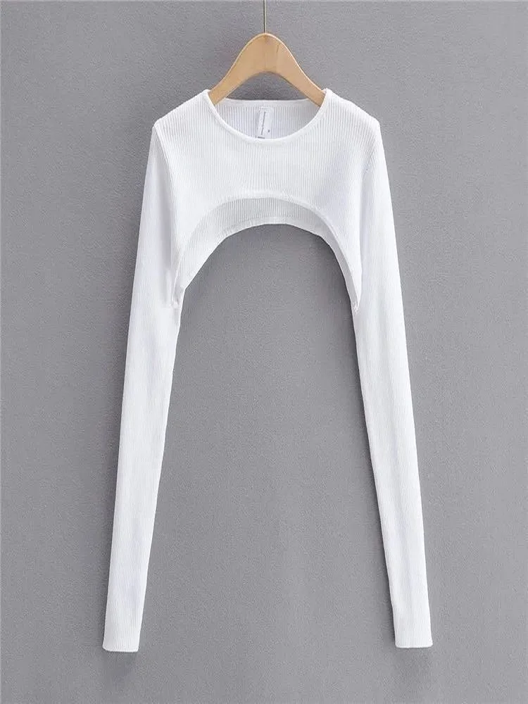 Y2k 美的服 O ネック黒、白のセクシーな原宿ニット Tシャツ 2024 Tシャツ女性長袖クロップトップ春秋
