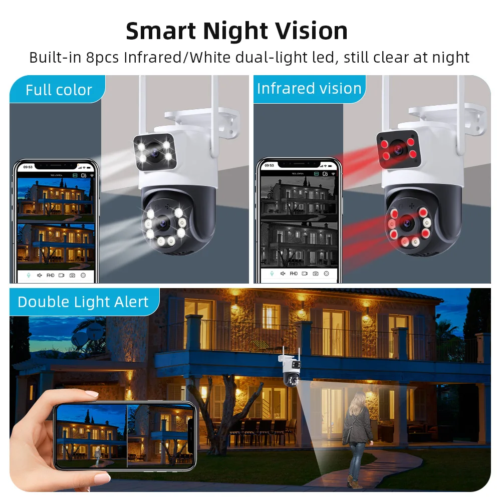 8MP 4K iCSee WiFi Telecamera PTZ Doppio Schermi Auto Tracking Visione Notturna CCTV Telecamera di Sorveglianza Esterna 6MP Telecamera IP di Sicurezza