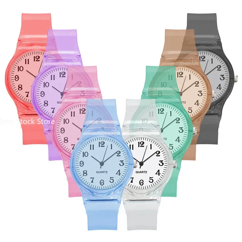 Crianças relógio crianças relógios de quartzo relógio de pulso geléia para menina e menino relógios esporte bebê estudante plástico transparente montre femme