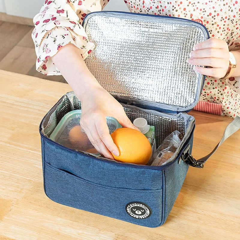 Tragbare Mittagessen Tasche Lebensmittel Thermische Box Durable Wasserdicht Büro Kühler Lunchbox Mit Schulter Strap Organizer Isolierte Fall Port