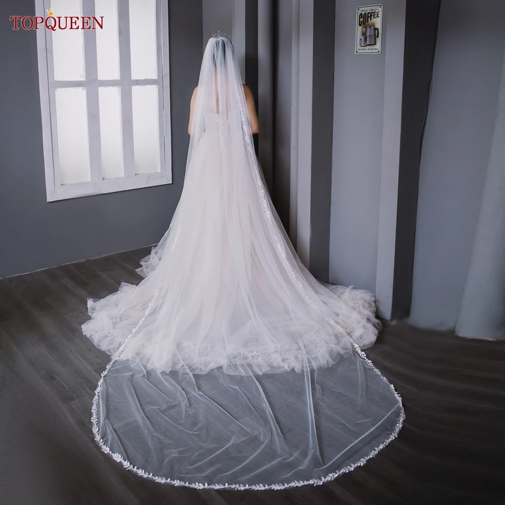TOPQUEEN V129 ผ้าคลุมหน้างานแต่งงานสั้นLeaf Vine Applique Edgeธรรมดาผ้าคลุมหน้าเจ้าสาวOne Laye Elegant Rochiiอุปกรณ์จัดงานแต่งงานขอบ