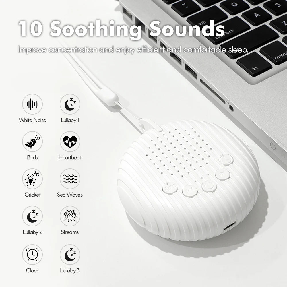 เครื่องเสียงสีขาว 10/12 เสียง USB ชาร์จแบบพกพา Sleep Machine สําหรับทารกผู้ใหญ่ผู้สูงอายุจับเวลา Volume Sleeping & ผ่อนคลาย