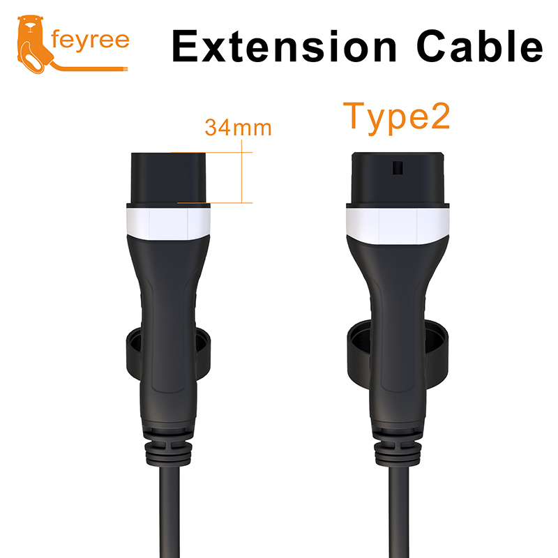 Feyree ev cabo de carregamento 16a/32a 4kw/8kw/11kw/22kw cabo de veículo elétrico 5m tipo 2 evse estação de carregamento fêmea para macho plug