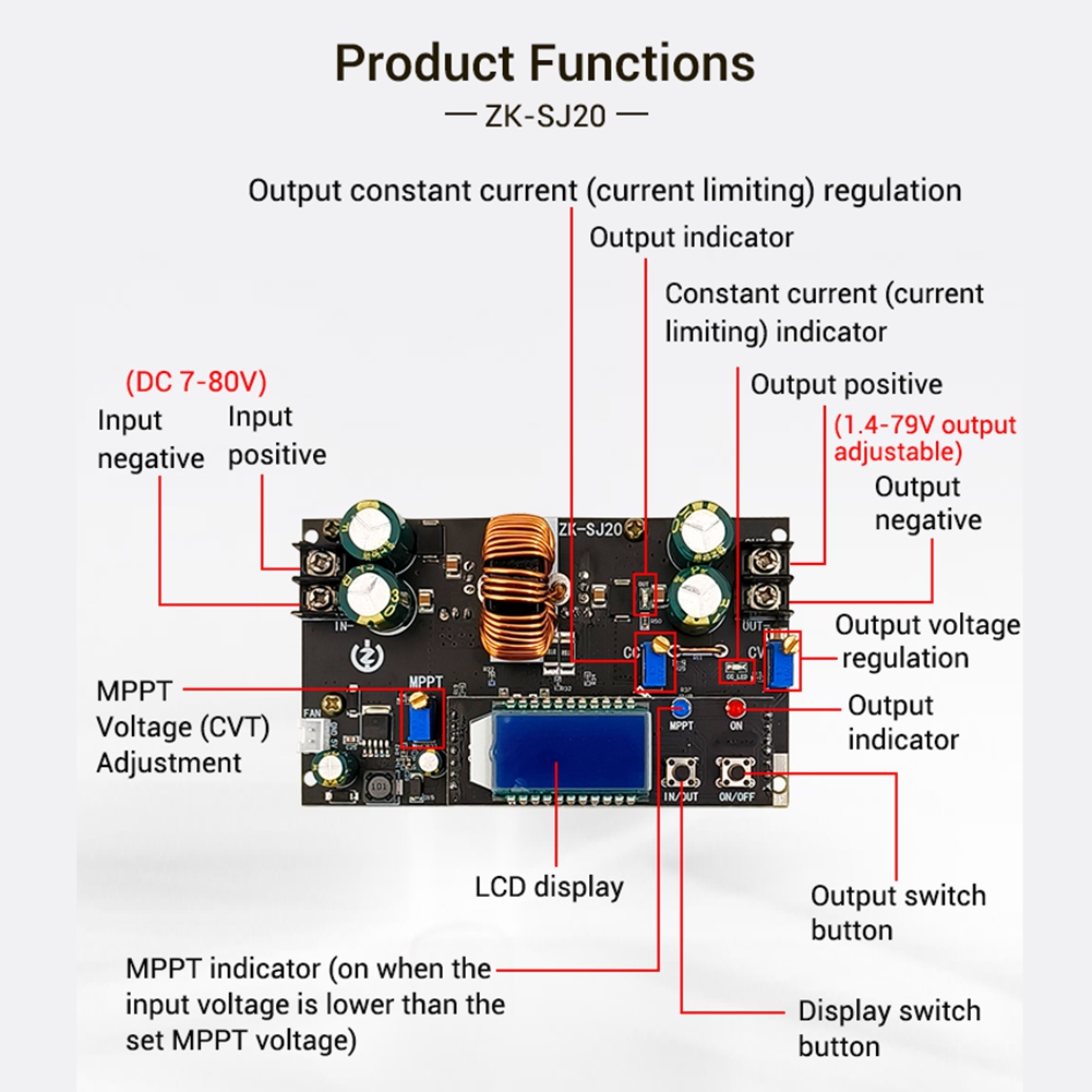 ZK-SJ20 automatische Step-up-Down-Modul MPPT Buck Boost-Konverter Netzteil Modul einstellbare Platine