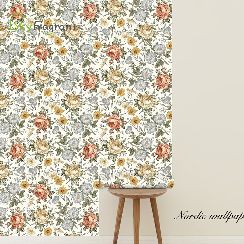 Papéis de parede autoadesivos com plantas verdes e flores, para parede em rolo, decoração de casa, sala de estar, fundo de parede, adesivos sem costura