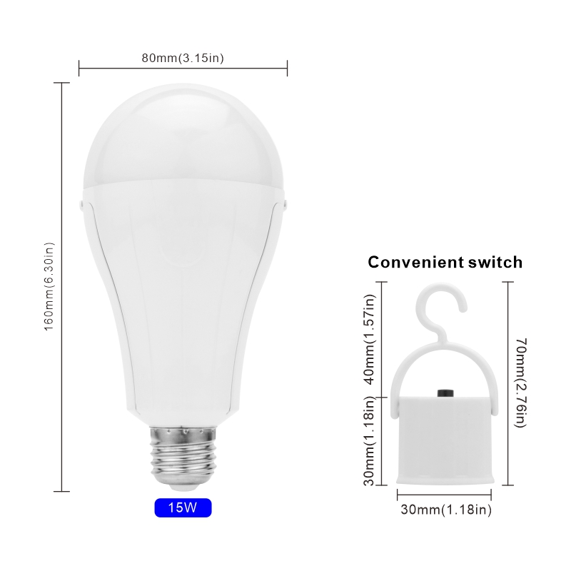 LED Emergency Light Bulb E27 15w 1600mAh 85-265V Rechargeable Bulb for Home Power Failure Camping Tent Porch Garden Lamp