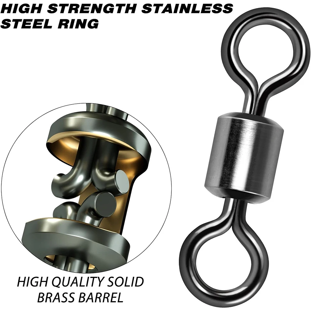 50 Uds. Conector de pesca giratorio de rodamiento de acero inoxidable, señuelo de anzuelo a presión para carpa, anillo sólido, accesorios de equipo de aparejos giratorios