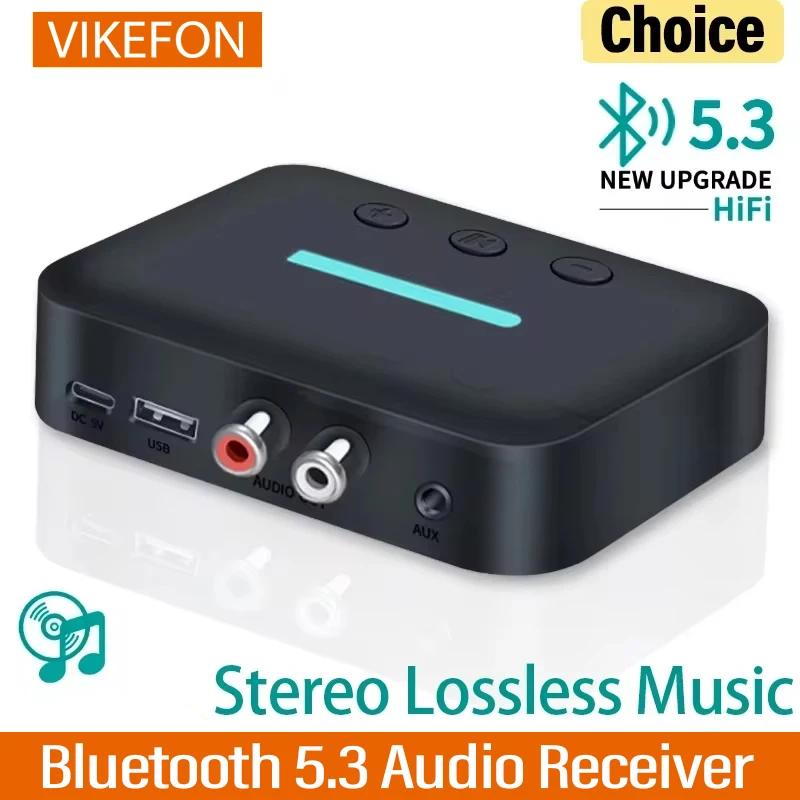 Bluetooth 5,3 Audio Receiver Adapter Wireless Stereo Musik USB 3,5mm Aux R/L RCA Unterstützung U-Disk-Wiedergabe für Desktop-Lautsprecher Verstärker