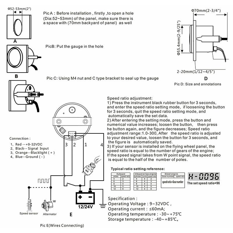 Boat LED Digital Tachometer mesin jam Meter Marine Outboard RV RPM Meter Gauge