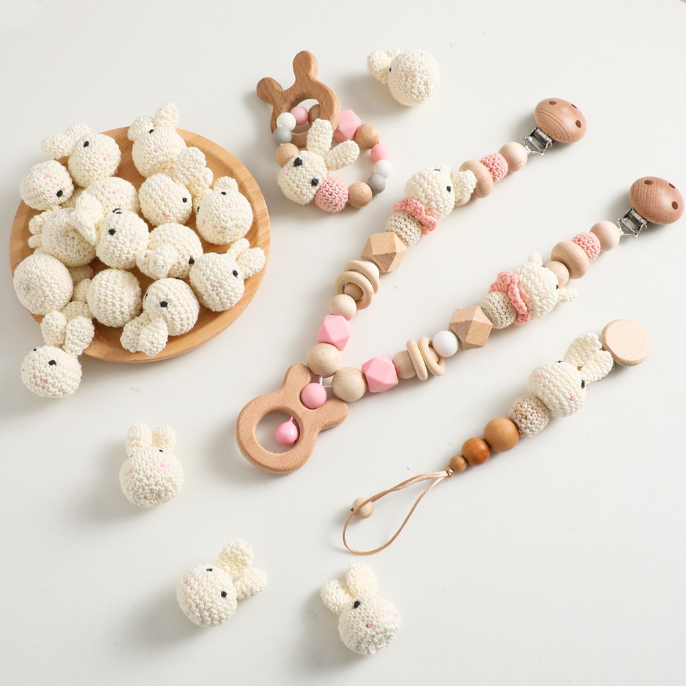 Faisons 5 pièces de perles au Crochet en bois, perles à croquer, bricolage, perles de dentition en bois, bijoux, jouet sensoriel pour berceau, anneau de dentition pour bébé