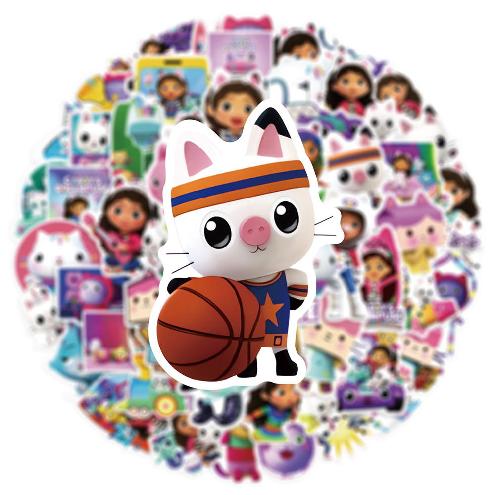 10/30/50 pçs bonito gabby casa de bonecas dos desenhos animados adesivos engraçado animação decalques garrafa água telefone bagagem adesivo para crianças brinquedo presente