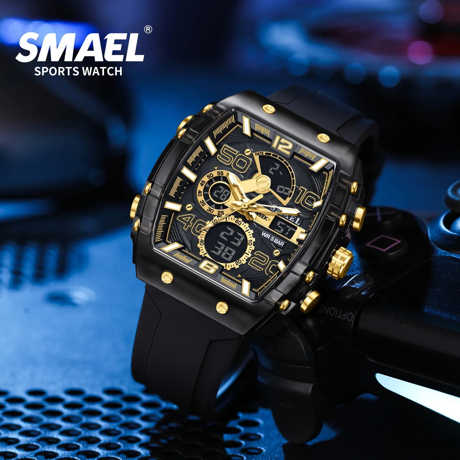 SMAEL 8109 pantalla Dual LED luz nocturna ocio estudiante reloj electrónico nuevo reloj para hombres deportes multifuncionales 50M impermeable