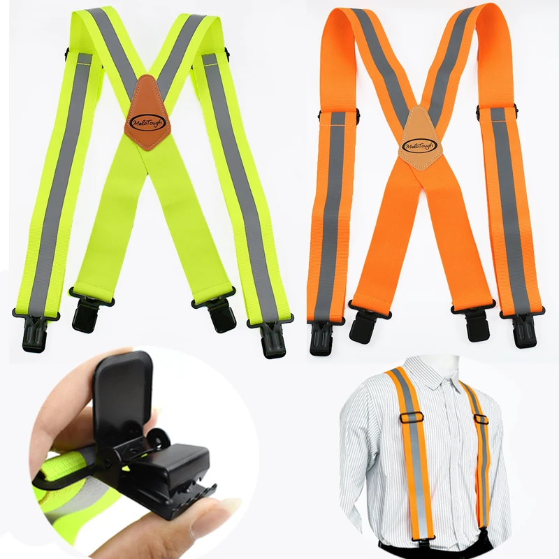 Deepeel 5 * 110 cm breite fluoreszierende Hosenträger für Erwachsene und Männer, X-Typ, 4 Clips, Hosenträger, verstellbarer Riemen, Arbeit, männlicher Suspensorium, elastischer Gürtel