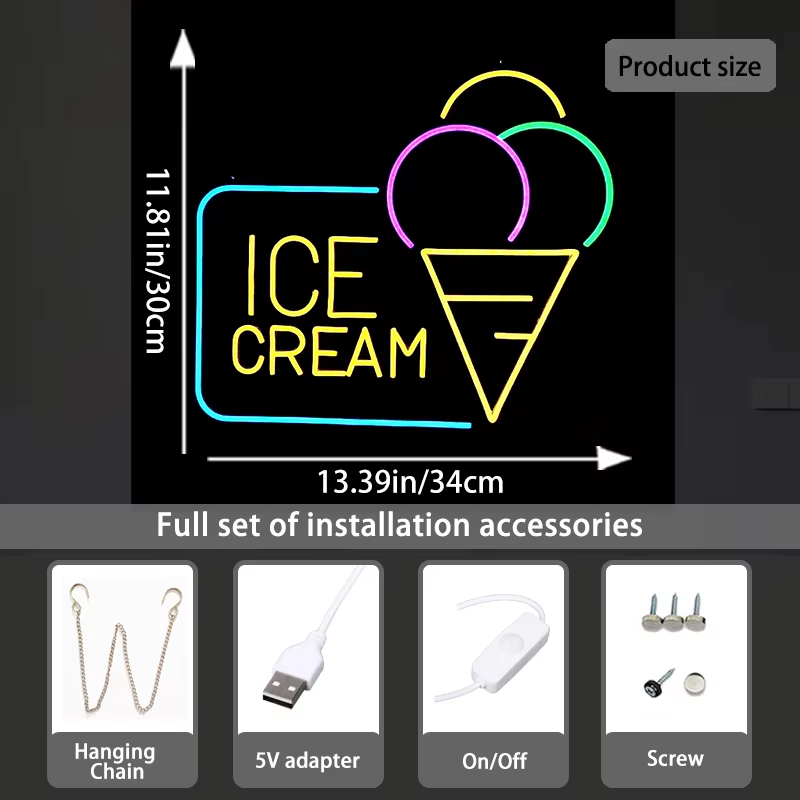 Led sinal de luz de néon sorvete luzes de parede de néon para café sobremesa loja janela decoração de parede publicidade led sinal de néon luz