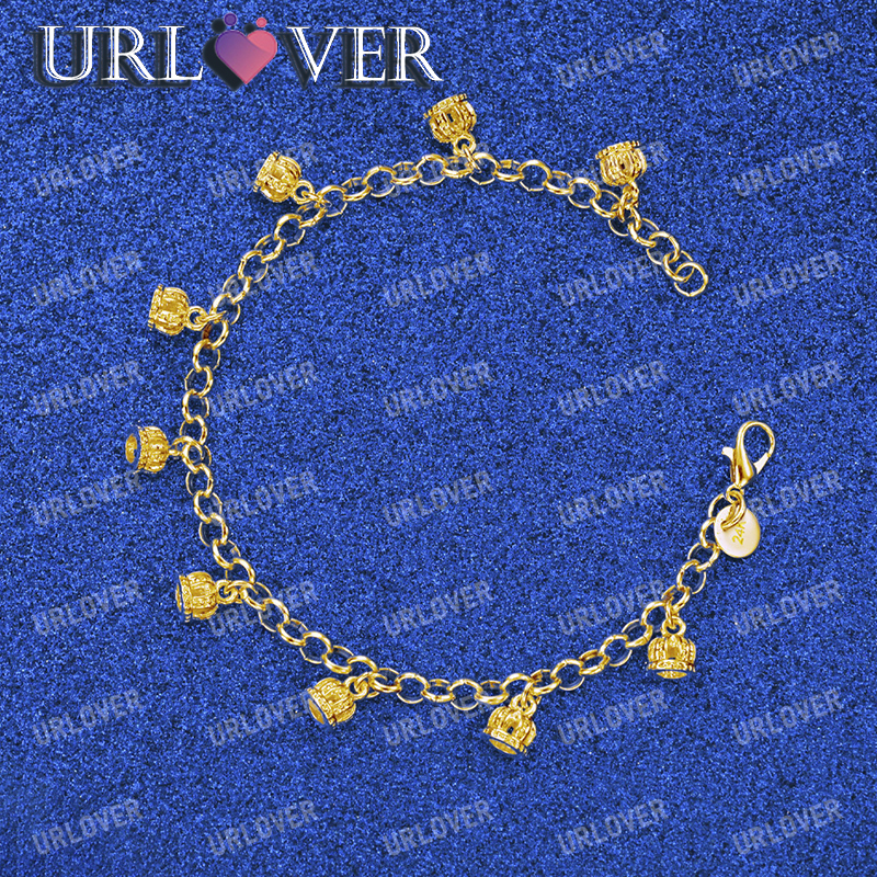 URLOVER gelang emas 18K mahkota kecil, gelang liontin untuk pesta wanita, perhiasan liontin Fashion, hadiah ulang tahun
