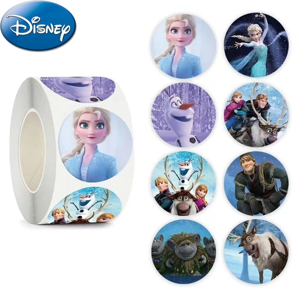 500 Uds. Rollo de pegatinas de dibujos animados Kawaii Frozen Princess Elsa, cuaderno DIY, portátil, pegatinas de juguete de recompensa para niños y niñas, etiquetas de sellado bonitas