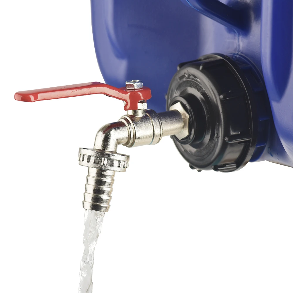 IBC Tank Tap Adapter S60x6 Coarse Thread to Alloy 3/4" Faucet with 16mm Quick Connect Garden and Home Valve Replacement Parts