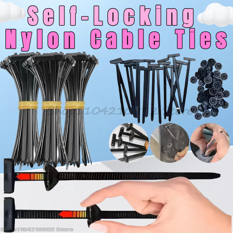 Nylon Universal Cable Tie Buckle Heavy Duty Self-Locking Zip Ties Holder with Pin Fasteners Car Body UV Resistant Zipties