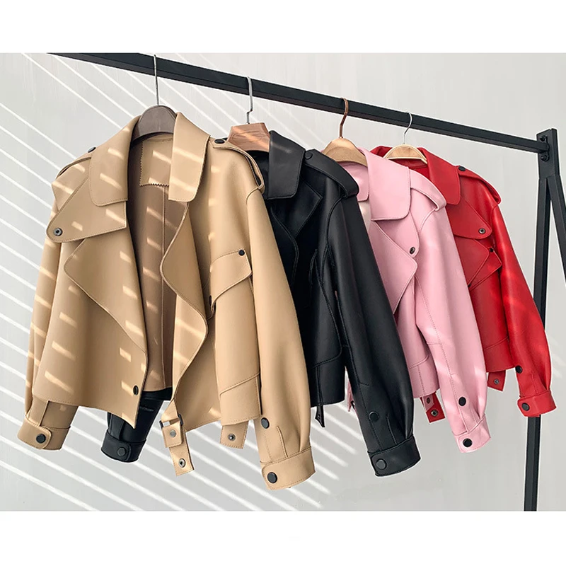 Kurze Lose Motorrad Jacke Frauen Echtes Leder Jacke Kleidung Mode Schwarz Große Taschen Weibliche 100% Echte Schaffell Mäntel