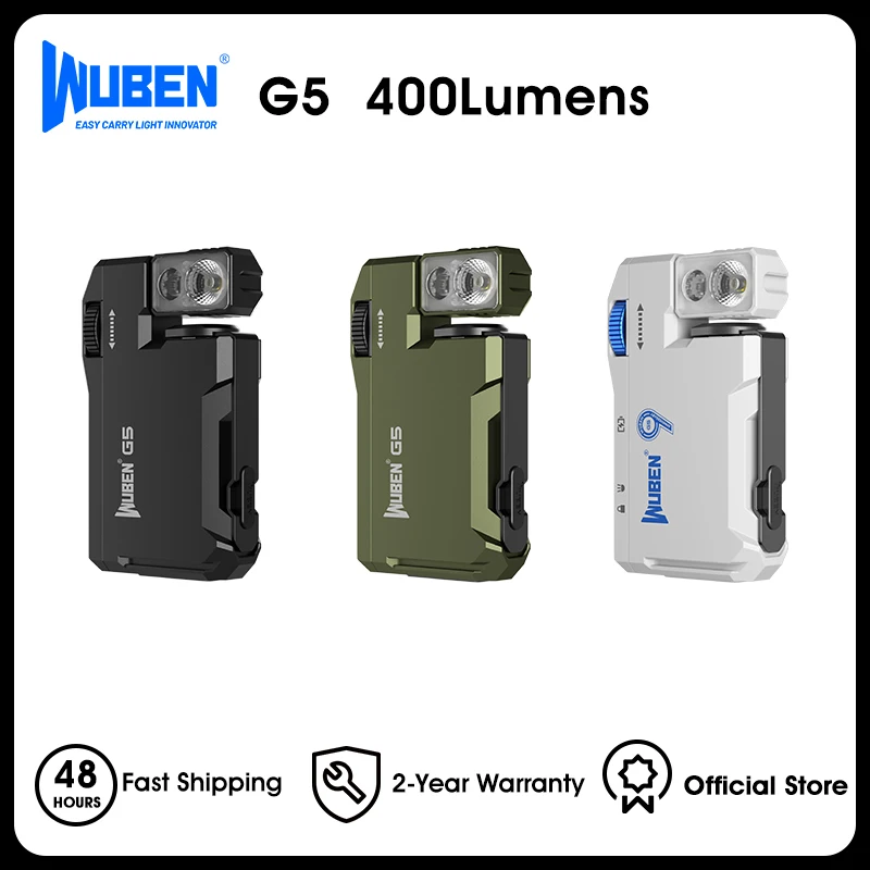 Перезаряжаемый фонарик WUBEN G5 EDC, 400 люмен с двумя источниками света, мини-фонарик с RGB-подсветкой, портативные карманные фонарики