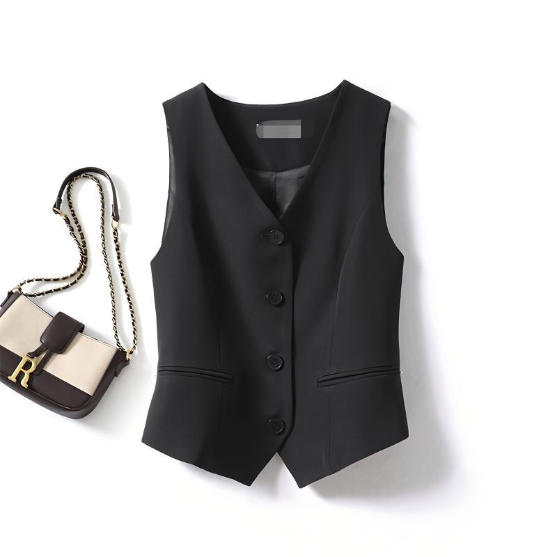 Chalecos de traje para mujer, abrigos sencillos con una hilera de botones y cuello en V, prendas de vestir diarias, estilo coreano estético, ajustados, combina con todo, a la moda, nuevo