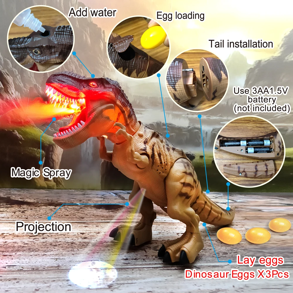Electric Toy Large Size Walking Spray Lay Eggs Dinosaur Robot  for Kids With Light Sound Mechanical Dinosaurs Model Toys