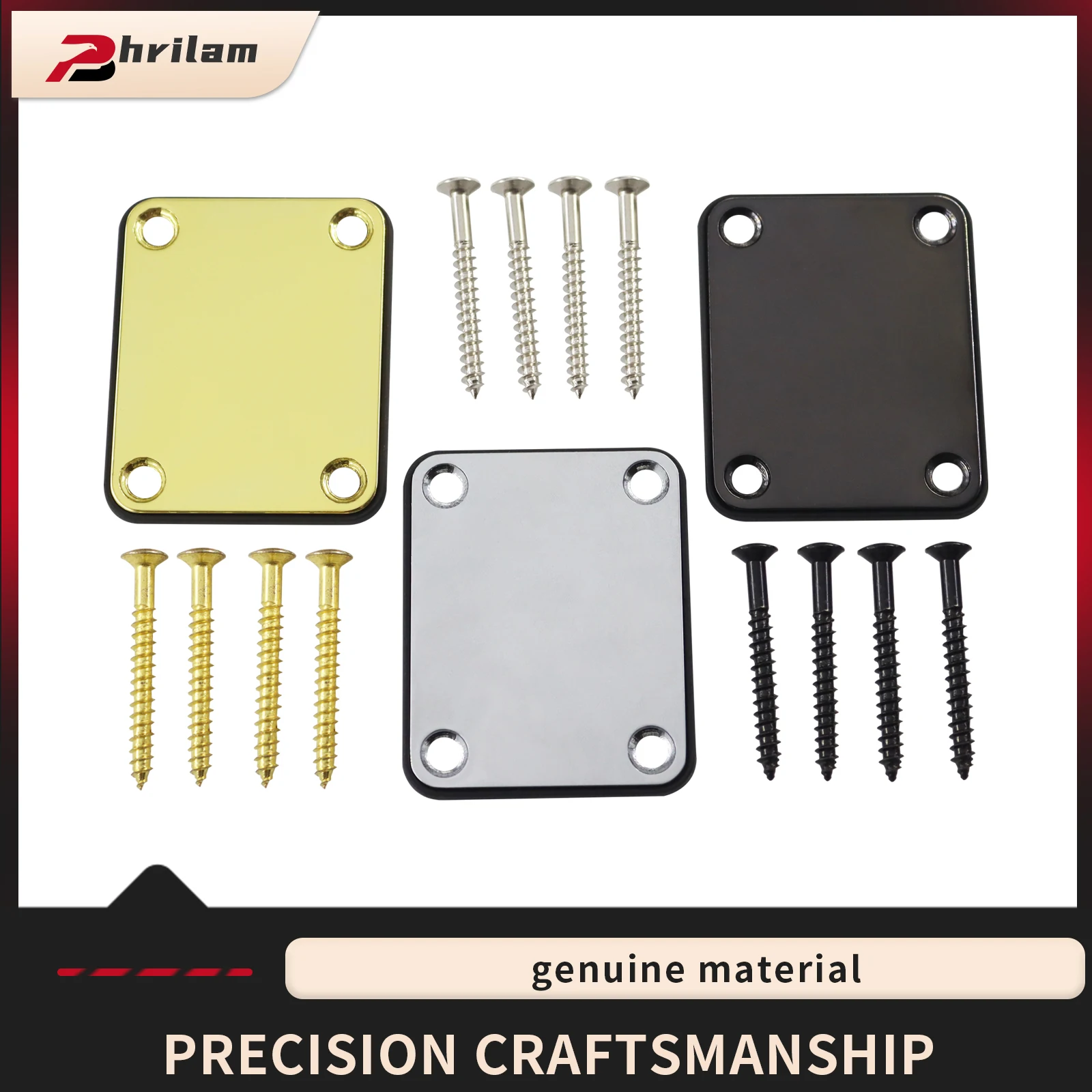 1Set  Bass Guitar Neck Plate,Electric Guitar Neck Joint Connecting Strengthen Plate with Plastic Back Plate & Mounting Screws