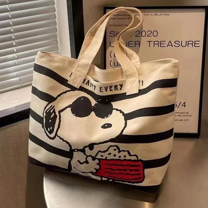Bolso de lona de gran capacidad con bonitos dibujos de Snoopy de Disney para estudiantes femeninas para sujetar libros, bolso de mamá