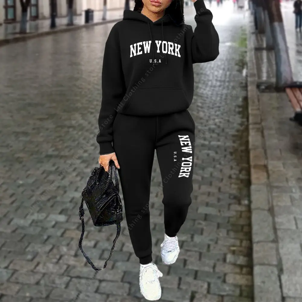 NEW YORK frauen Trainingsanzug Herbst Winter Hoodies Hosen 2PCS Anzug Sport Jogging Straße Hohe qualität Kleidung Frauen Hosen Sets