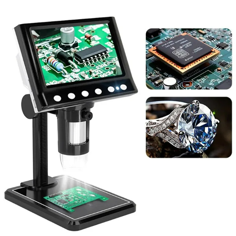 Mikroskop cyfrowy LCD o przekątnej 4,3 cala Mikroskop lutowniczy 40-1000X do monet błędu Lupa USB Mikroskop z 8 diodami LED i wysokim stojakiem