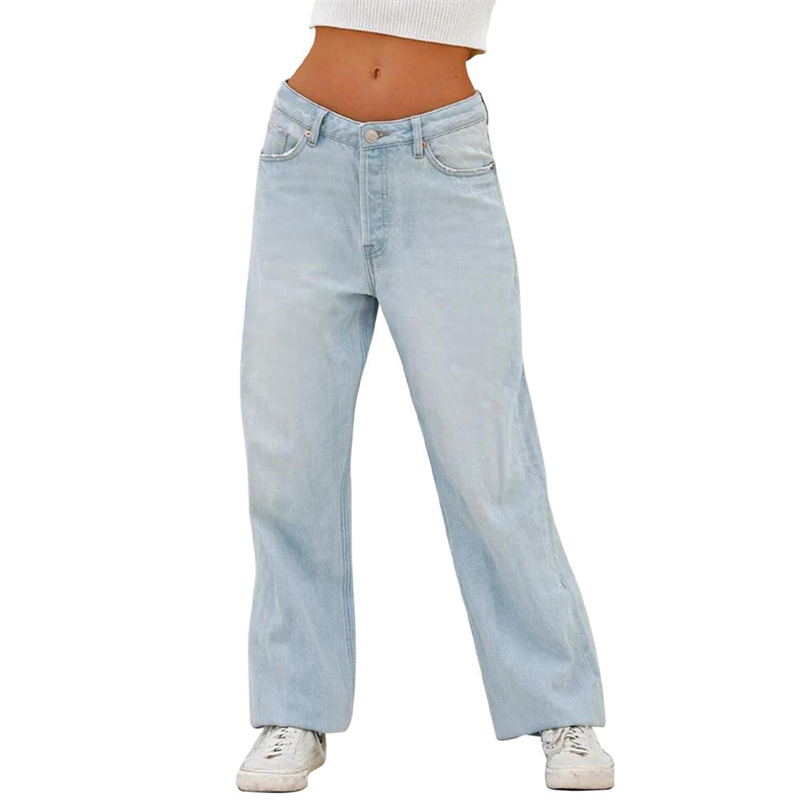 Calça jeans larga, cintura alta, feminina, jeans solto reto, confortável calça de rua, casual, quatro estações, feminina, 2023
