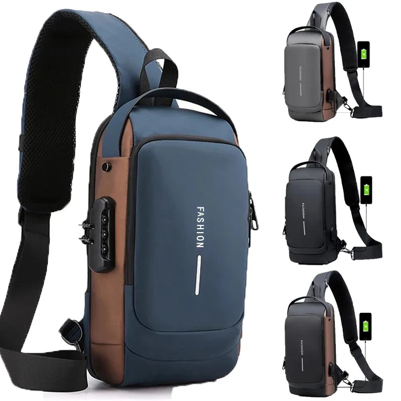 New Men's Anti Theft Chest Pack with USB Charging for Short Distance School Gym