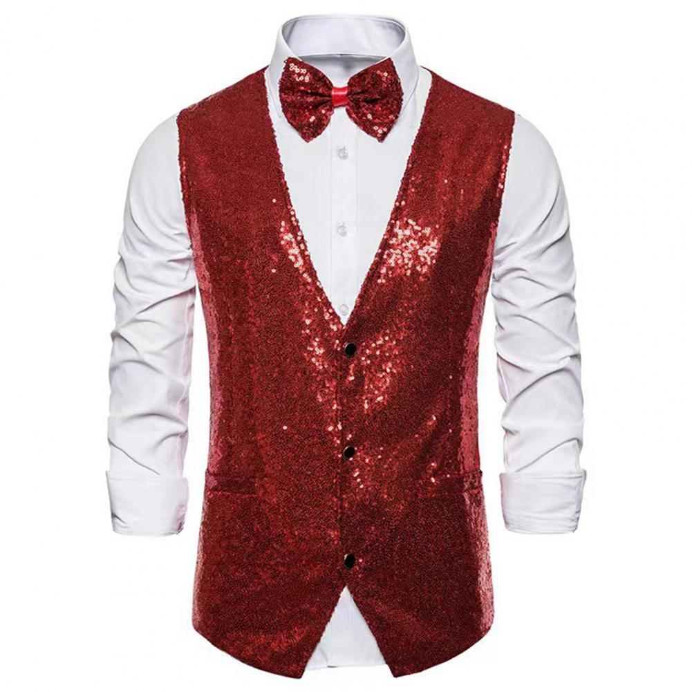 Männer Pailletten Weste Ärmellose Slim Fit Glänzende Blazer Weste Party Hochzeit Weste Anzug Weste Männer Bühne Leistung Pailletten Weste