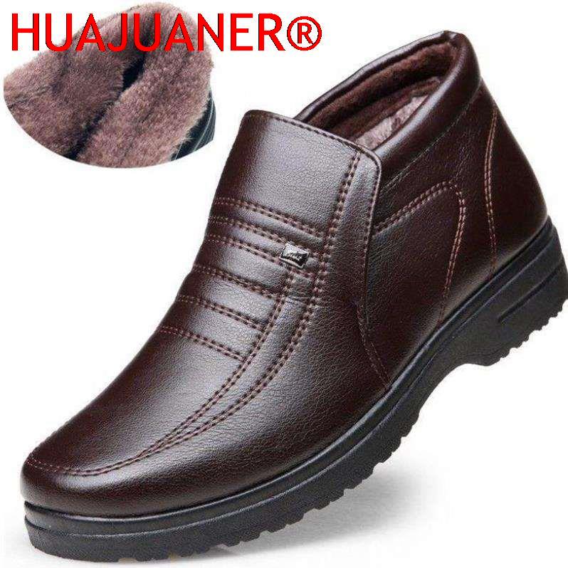 Inverno à prova dwaterproof água sapatos casuais de couro masculino flanela alta superior deslizamento-em sapatos casuais masculinos de borracha sapatos de inverno quentes para homens
