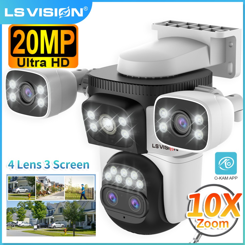 LS VISION 10K UHD Outdoor WIFI IP Camera 10X Zoom Four Lens 360 PTZ Security Cam Human Detection Cctv Home Surveillance Camera