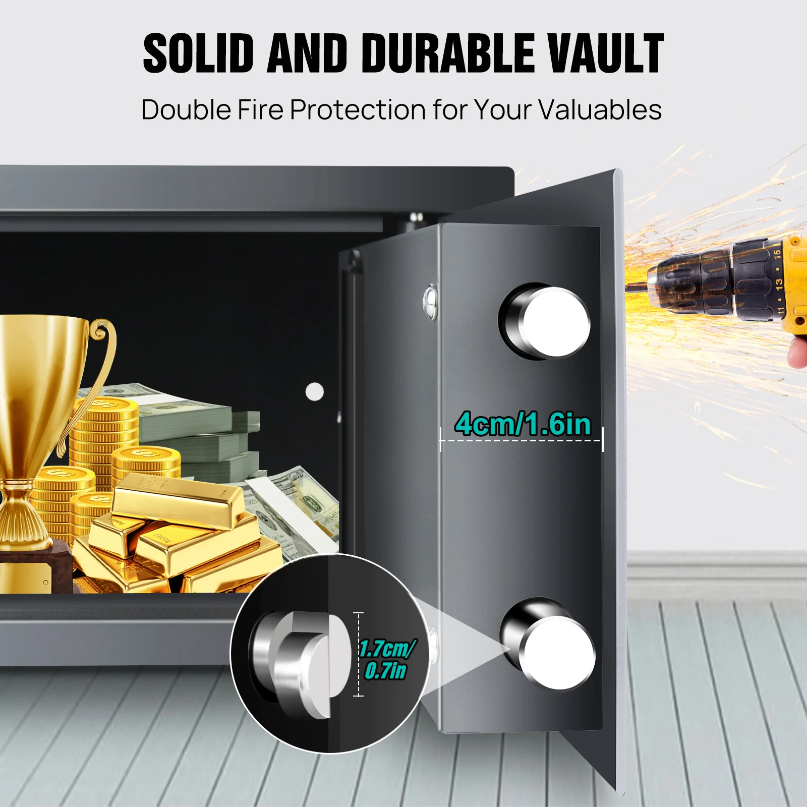 Home Storage Safe Security Box Chest Lock 8.5L Digit Security Case Handy Storage Secure Locking Safe Chest Safety Box,2 Keys