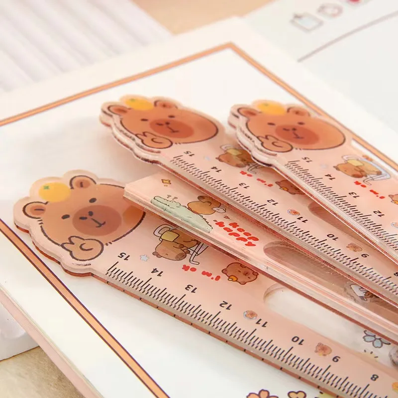 การ์ตูน Capybara สัตว์น่ารักพลาสติกไม้บรรทัดตรงเครื่องเขียนอุปกรณ์ Planner อุปกรณ์เสริมรางวัลนักเรียนของขวัญวันเด็ก