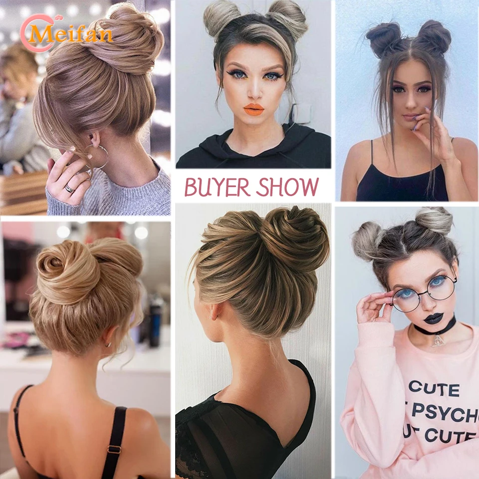 Meifan coque reto sintético com faixa de borracha elástica, coque de cabelo falso, extensão de cauda de cabelo updo, peça de cabelo para mulheres