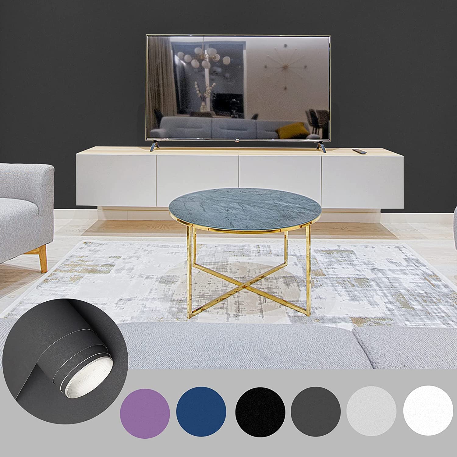 Matte Dark สีเทากระดาษ Peel และ Stick Decor วอลล์เปเปอร์สําหรับชั้นวางของตู้ไวนิล Self กาวสติ๊กเกอร์ติดผนังกันน้ํา