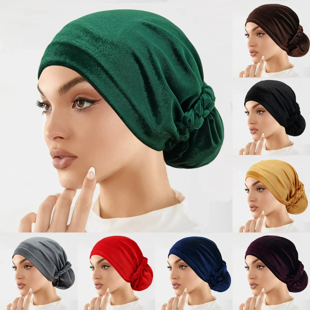 Turbante instantâneo de veludo elástico macio, chapéu hijabs interno, moda muçulmana, lenço feminino, cor sólida, gorro hijab