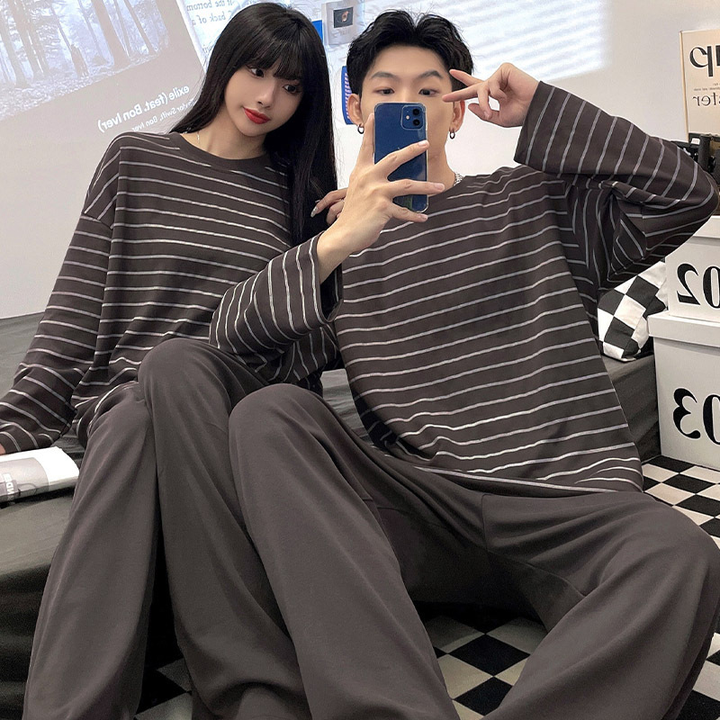 Conjuntos de Pijamas de algodón para parejas para mujeres y hombres, ropa de dormir de talla grande, ropa de casa cómoda, Pijamas de ocio para otoño y primavera