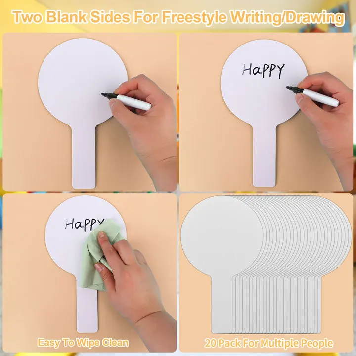 20 Pcs 건식 지우기 답변 패들, 휴대용 양면 패들 미니 화이트 보드 소형 화이트 보드 건식 지우기 표지판 경매 패들